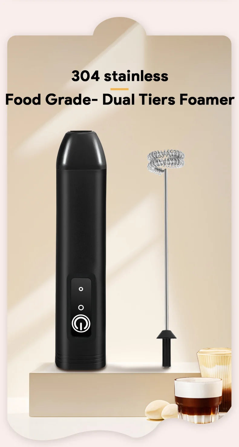 USB Rechargeable 3-Speed Handheld Milk Frother, Egg Beater & Drink Mixer for Coffee, Latte and Espresso