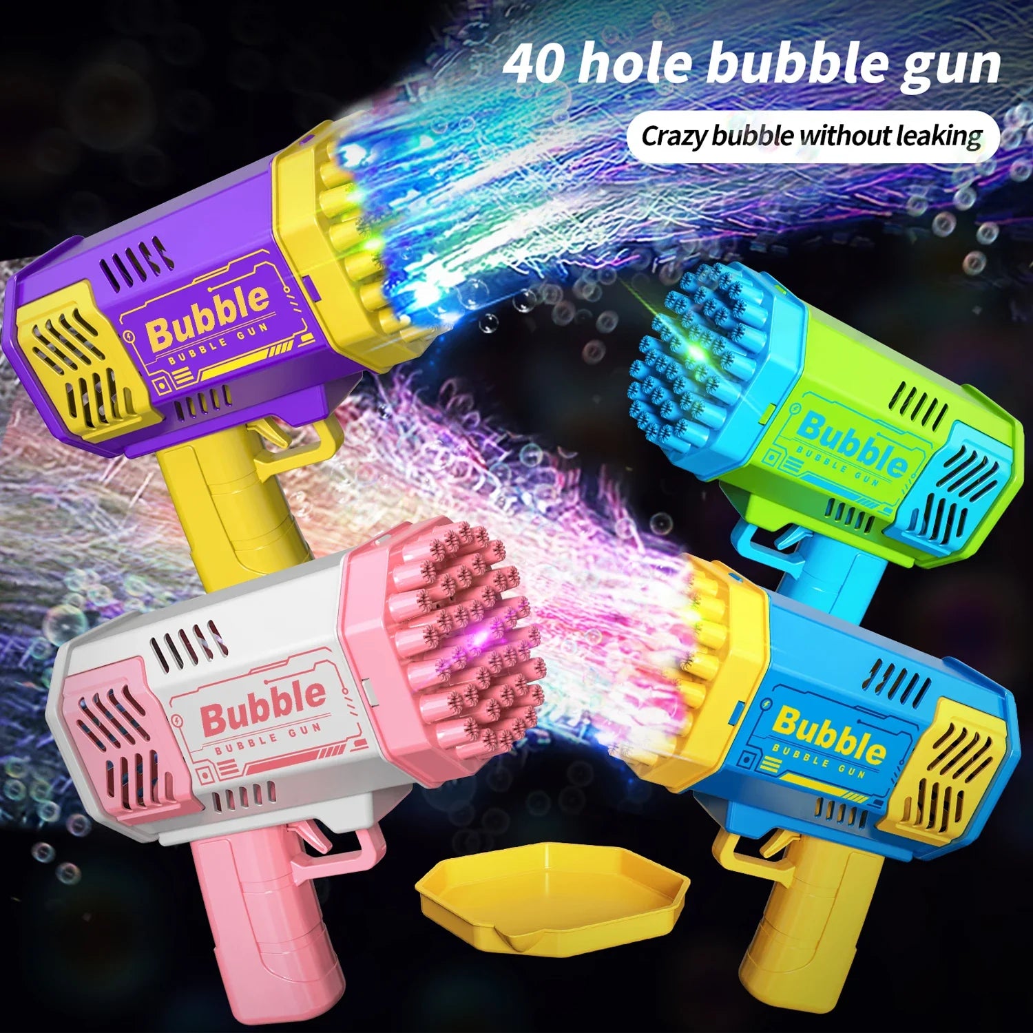 🚀 40-Hole Mega Bubble Machine | Automatic Light-Up Bubble Gun ✨