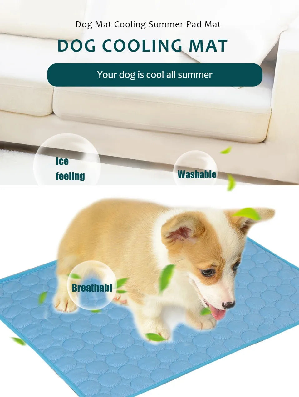 Cooling Pet Mat for Dogs & Cats, Summer Cold Bed Pad, Washable Non Slip Pet Sleeping Mat
