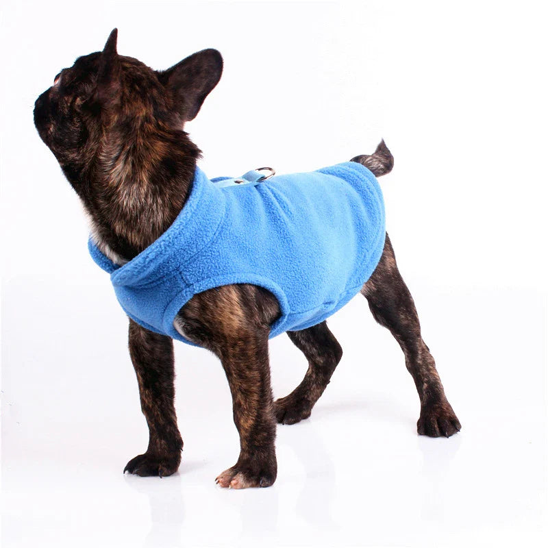 Warm Fleece Dog Jacket Vest With D-Ring | Pet Clothes For Small Dogs & Cats | French Bulldog Chihuahua Coat