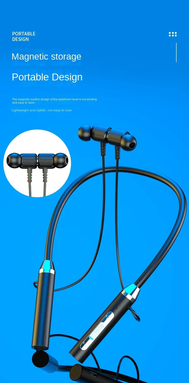 Wireless Bluetooth Neckband Earphones with Mic for Sports & Travel