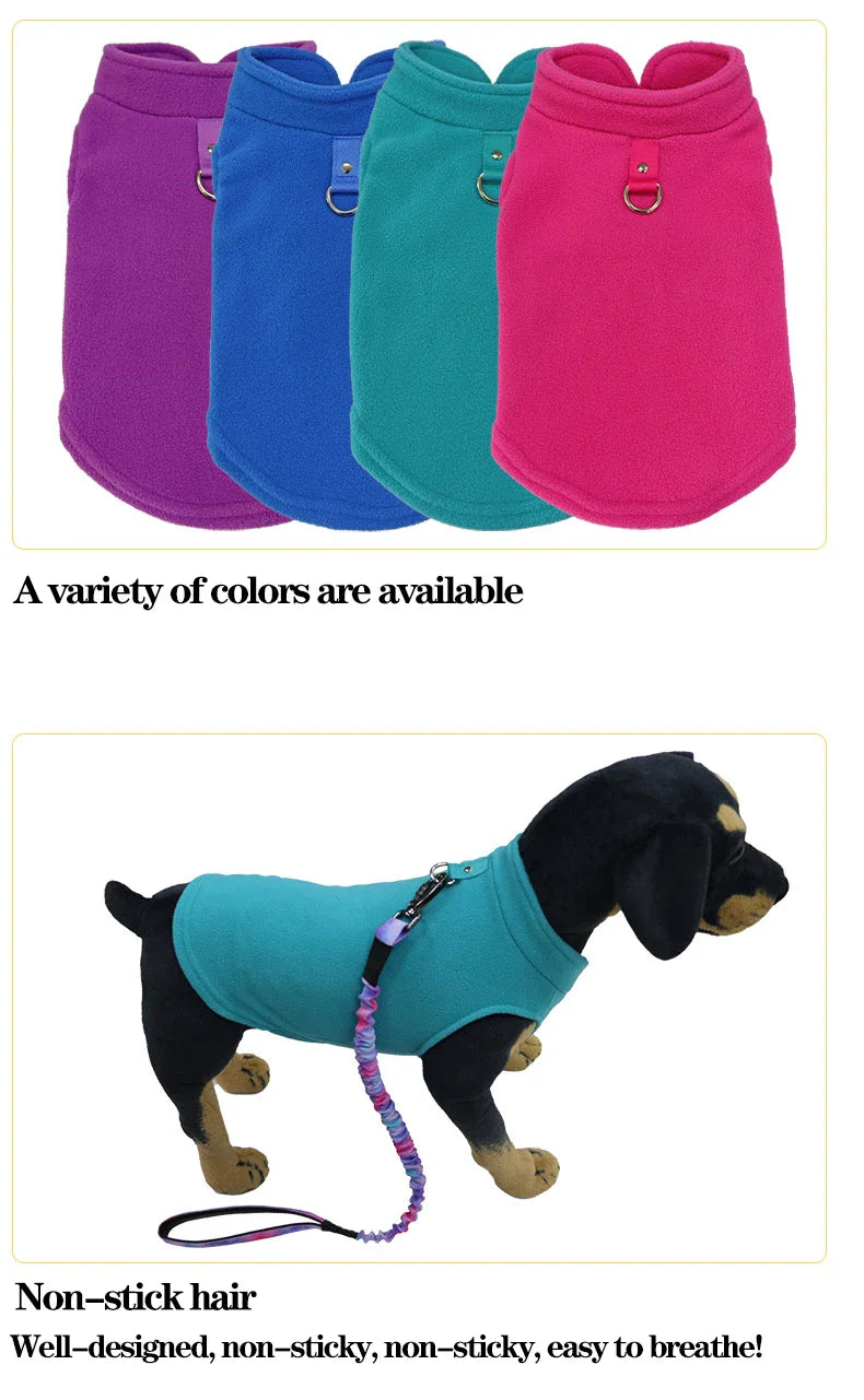 Warm Fleece Dog Jacket Vest With D-Ring | Pet Clothes For Small Dogs & Cats | French Bulldog Chihuahua Coat