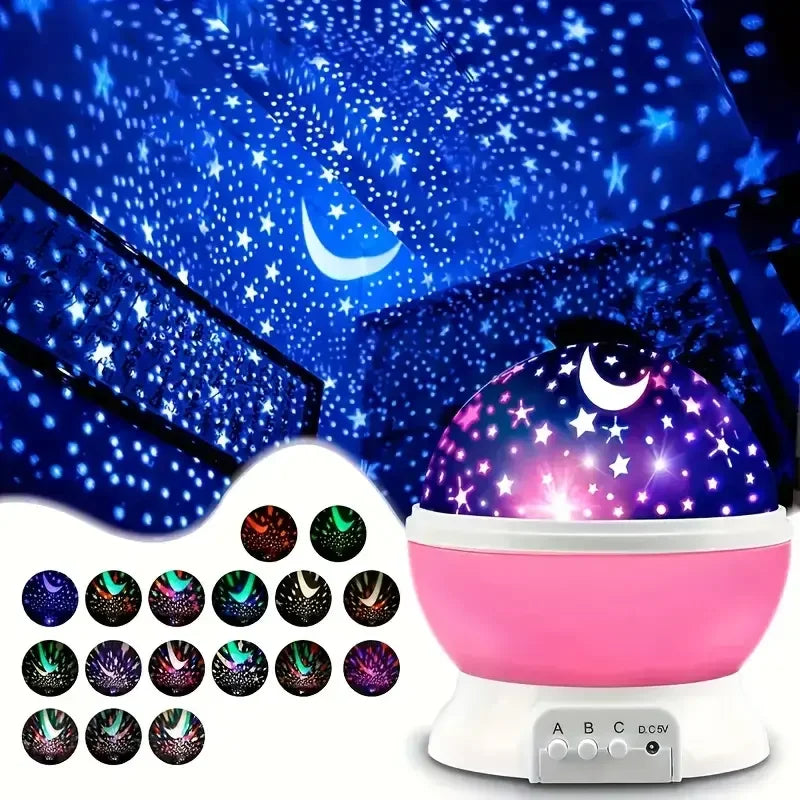 Moon and Stars Night Light Projector | USB 360° Rotating Lamp