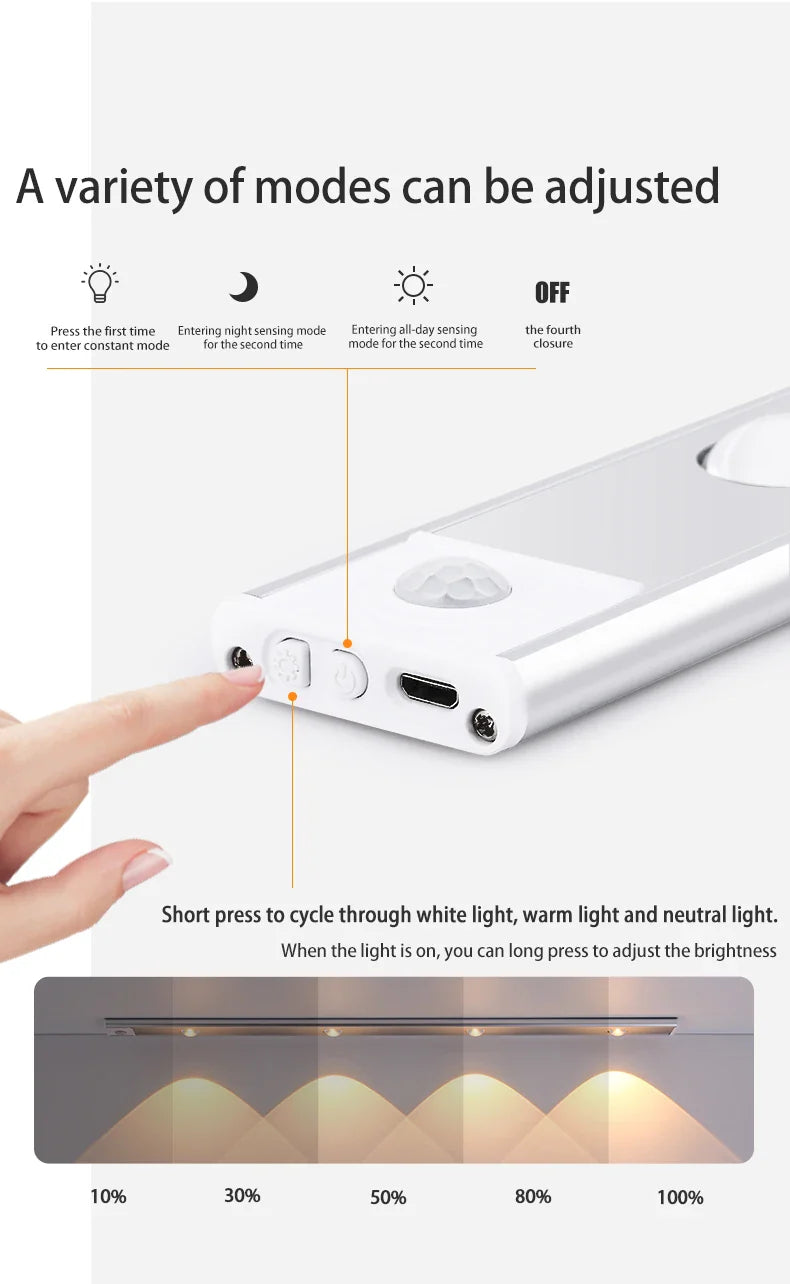 Cabinet Light USB Rechargeable Motion Sensor Ultra-Thin Night Light for Kitchen Wardrobe Cabinet | 20CM / 30CM / 40CM / 50CM LED Strip Light
