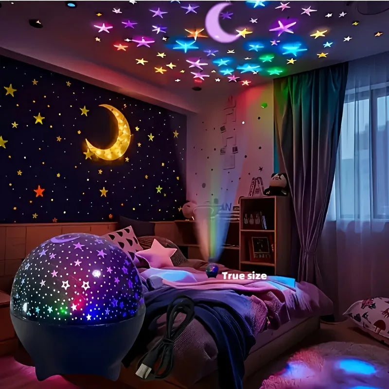RGB Starry Moon Galaxy Projector Night Light USB LED Room Decor Lamp