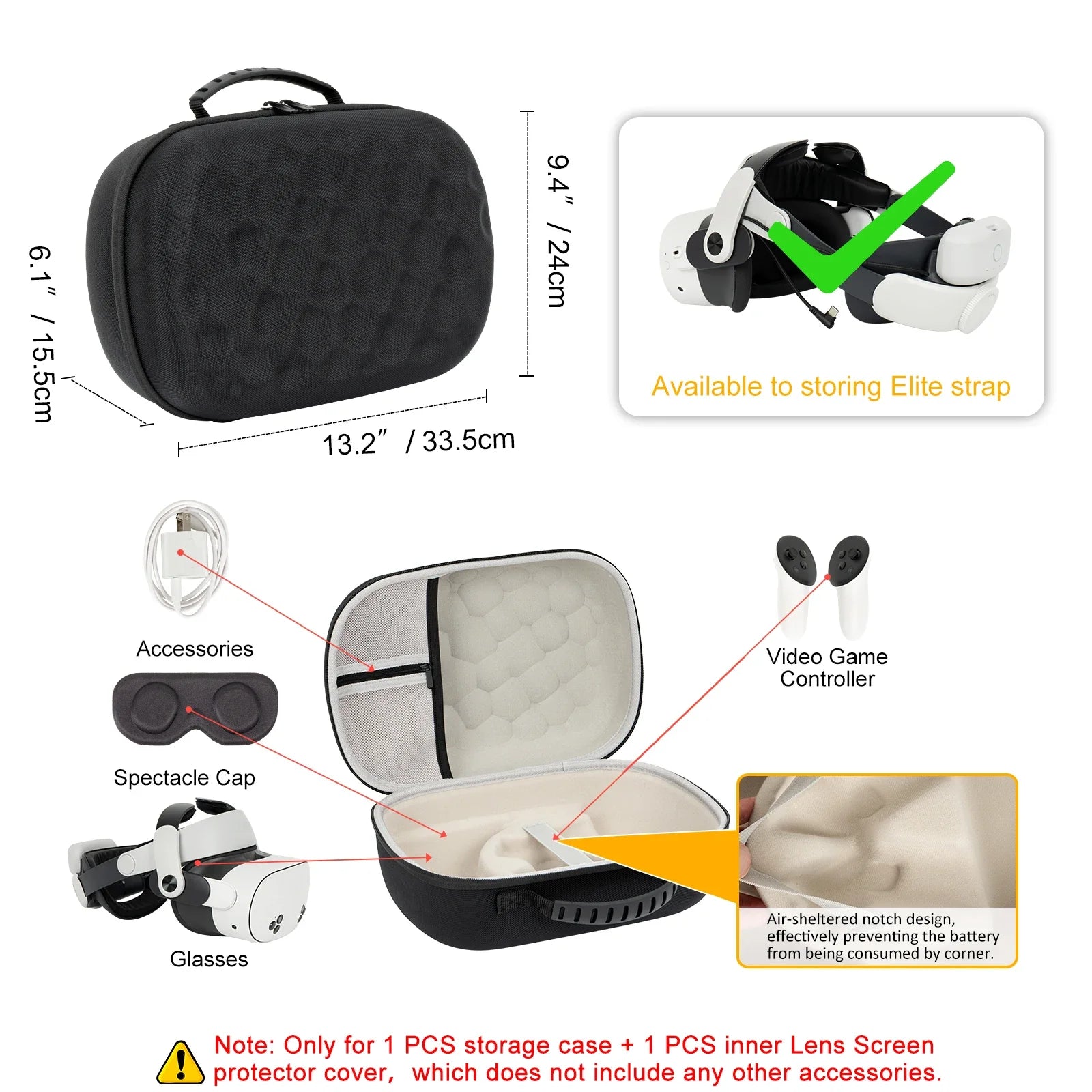 Hard Carrying Case Compatible with Meta Quest 3, Quest 3S and Quest 2 VR Accessories