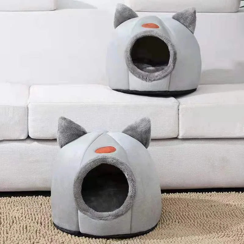 Deep Sleep Comfort Winter Cat Bed | Cozy Cave Nest Indoor | Small Dog House Pet Tent Mat Basket