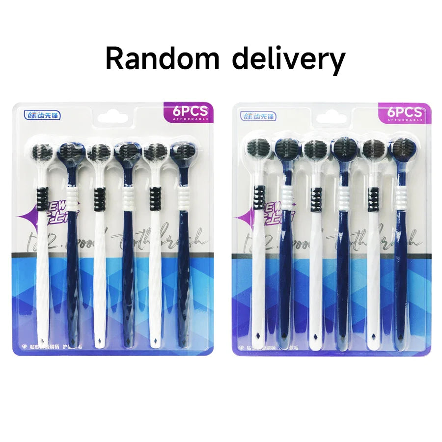 6PCS Three-Sided U-Shaped Soft Toothbrush Set for Adults