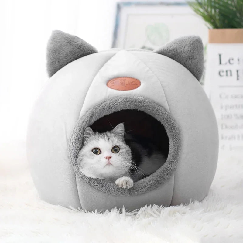 Deep Sleep Comfort Winter Cat Bed | Cozy Cave Nest Indoor | Small Dog House Pet Tent Mat Basket