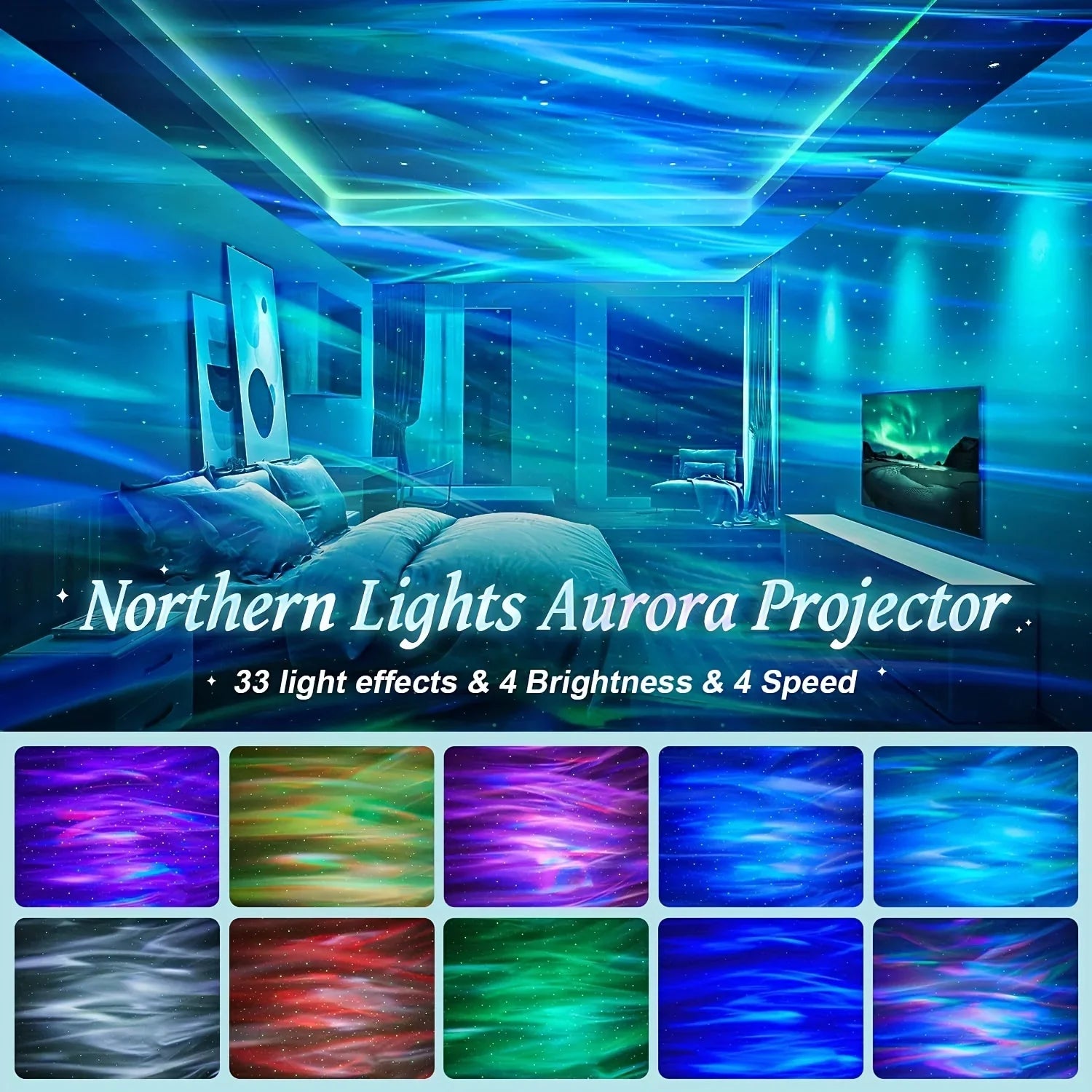Aurora Galaxy Projector Night Light with Remote | USB 360° Rotating Lamp