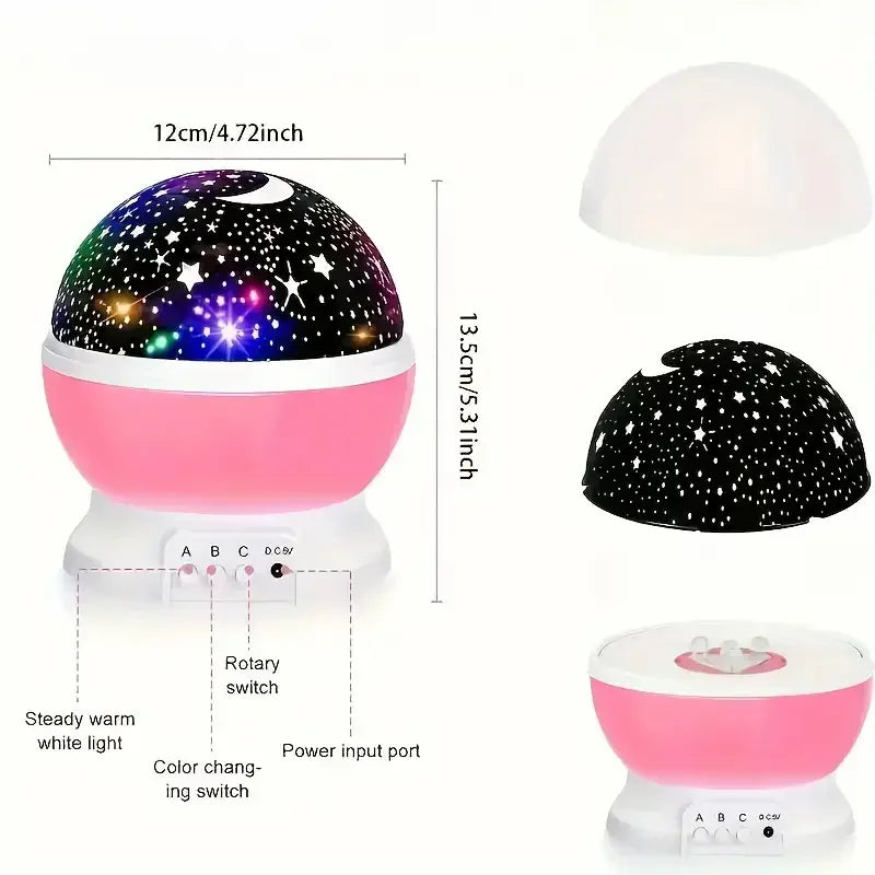 Moon and Stars Night Light Projector | USB 360° Rotating Lamp