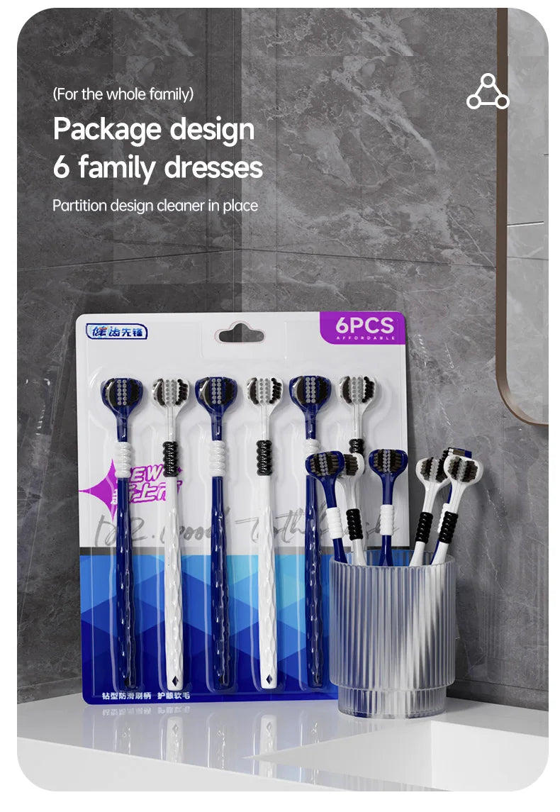 6PCS Three-Sided U-Shaped Soft Toothbrush Set for Adults