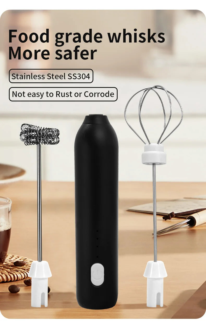 USB Rechargeable 3-Speed Handheld Milk Frother, Egg Beater & Drink Mixer for Coffee, Latte and Espresso