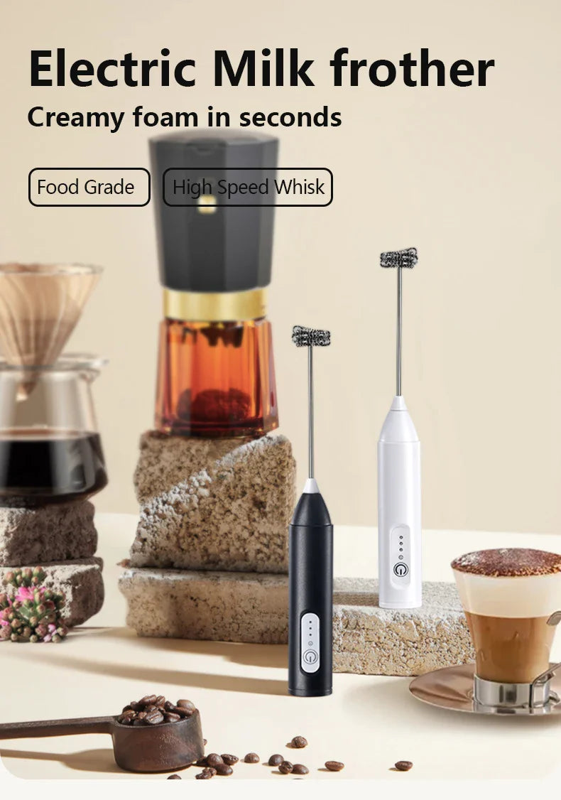 USB Rechargeable 3-Speed Handheld Milk Frother & Egg Beater