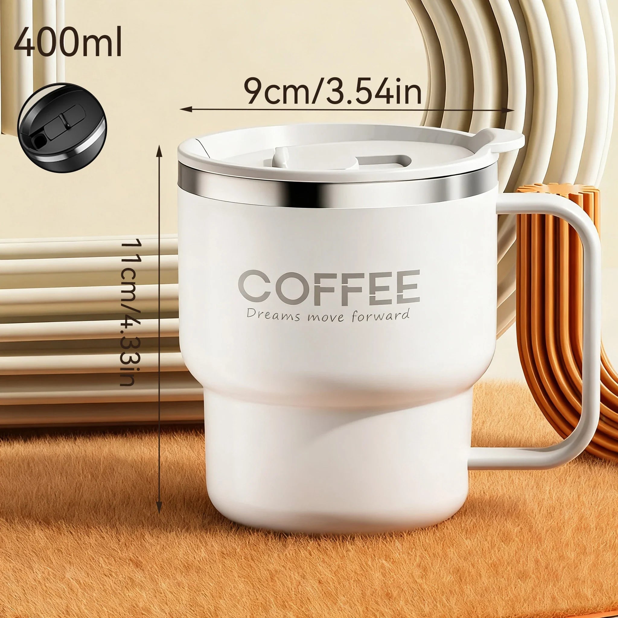 400ML Double Wall 304 Stainless Steel Insulated Coffee Mug with Sealed Lid for Hot & Cold Drinks