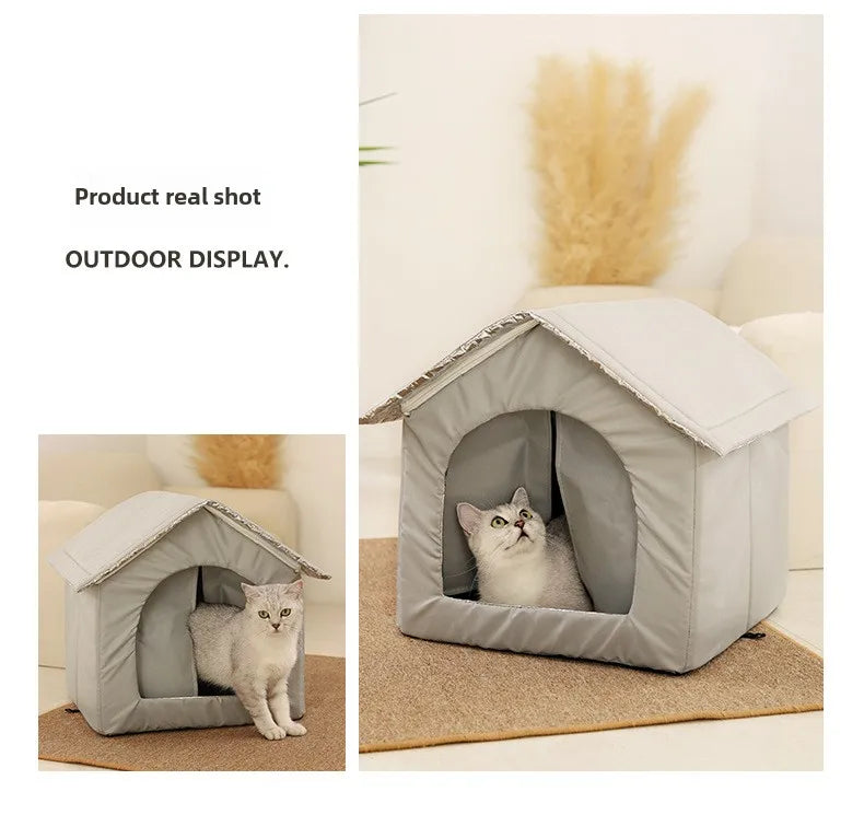 Waterproof Outdoor Pet Cave House — Winter Warm Foldable & Washable Sleeping Bed for Stray Cats, Small Dogs & Puppies | All-Weather Pet Shelter
