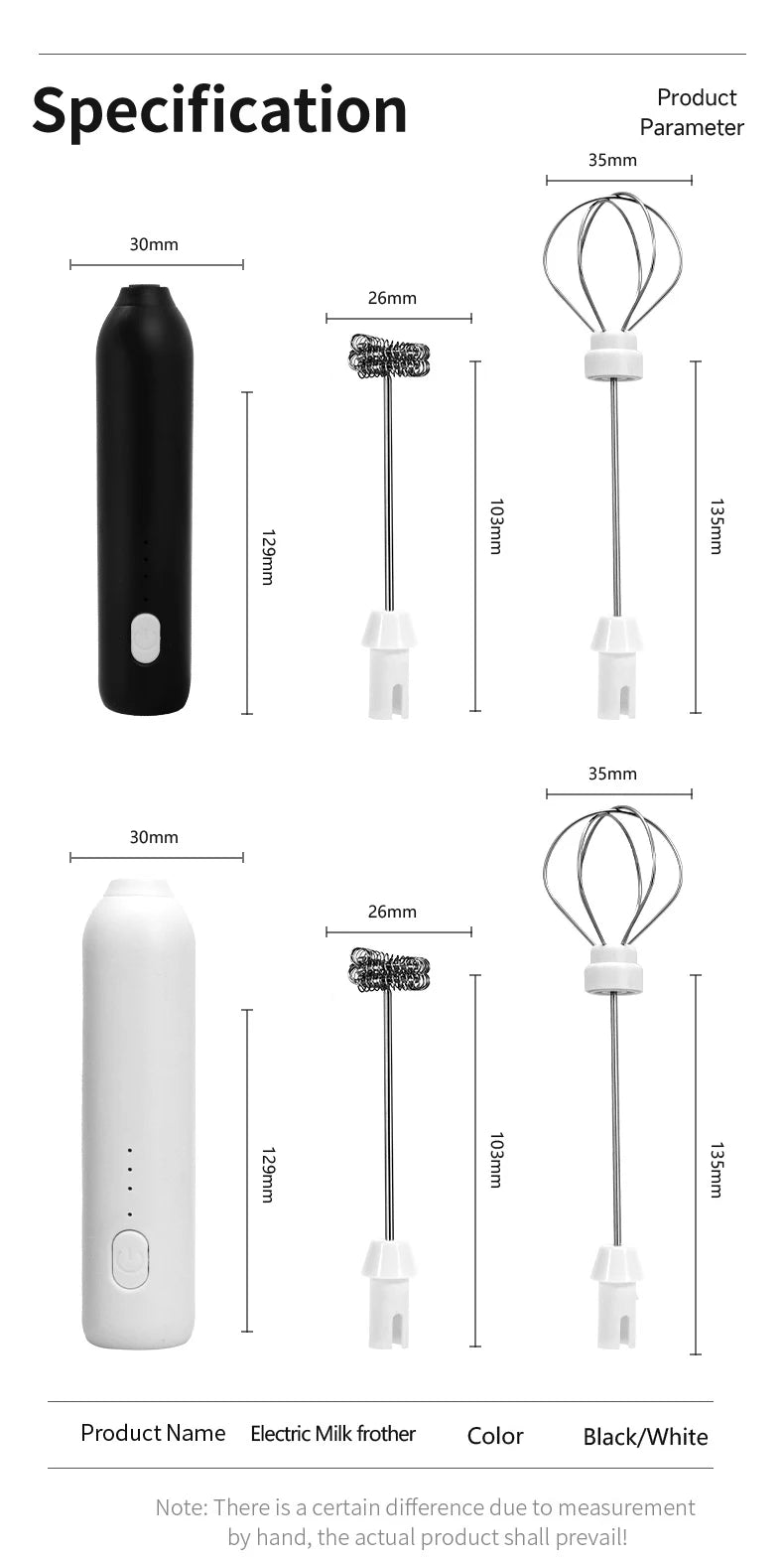 USB Rechargeable 3-Speed Handheld Milk Frother, Egg Beater & Drink Mixer for Coffee, Latte and Espresso