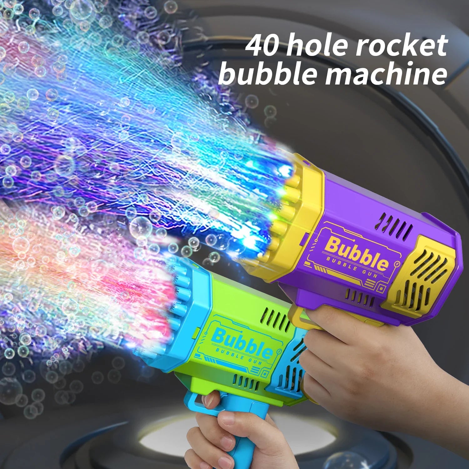 🚀 40-Hole Mega Bubble Machine | Automatic Light-Up Bubble Gun ✨