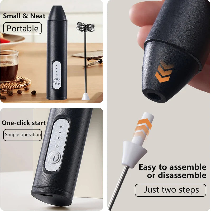 USB Rechargeable 3-Speed Handheld Milk Frother & Egg Beater