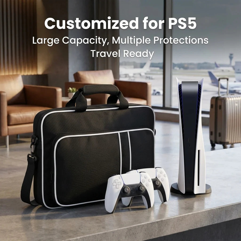 PS5 Travel Case Protective Bag for PS5 Console Disc/Digital Edition with Controllers, Game Cards & Headset Organizer