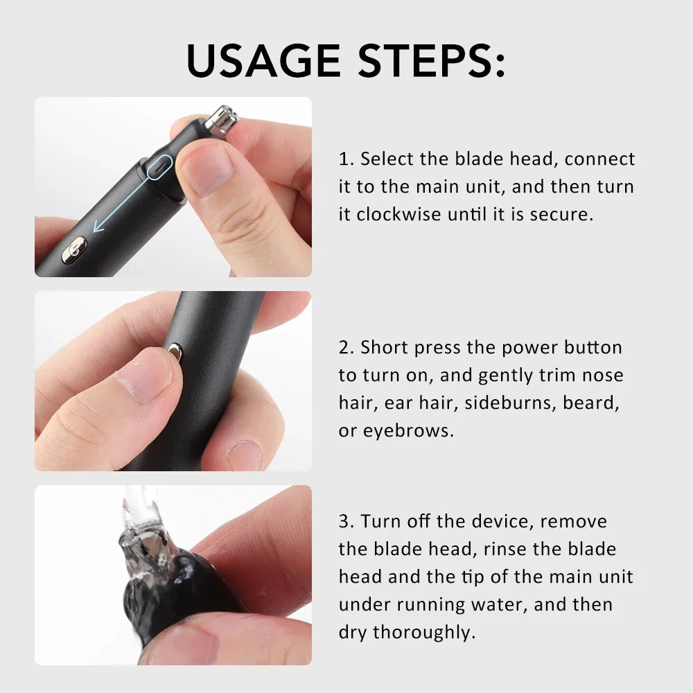 3-in-1 Rechargeable Nose Hair Trimmer with Facial Grooming Heads