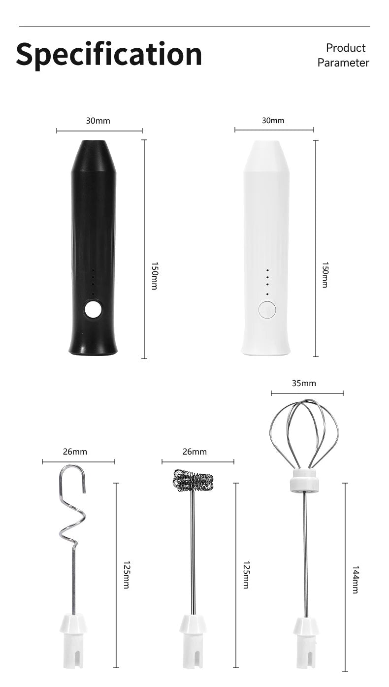 USB Rechargeable 3-Speed Handheld Milk Frother, Egg Beater & Drink Mixer for Coffee, Latte and Espresso