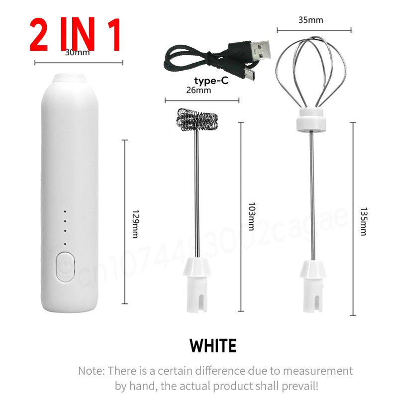USB Rechargeable 3-Speed Handheld Milk Frother, Egg Beater & Drink Mixer for Coffee, Latte and Espresso
