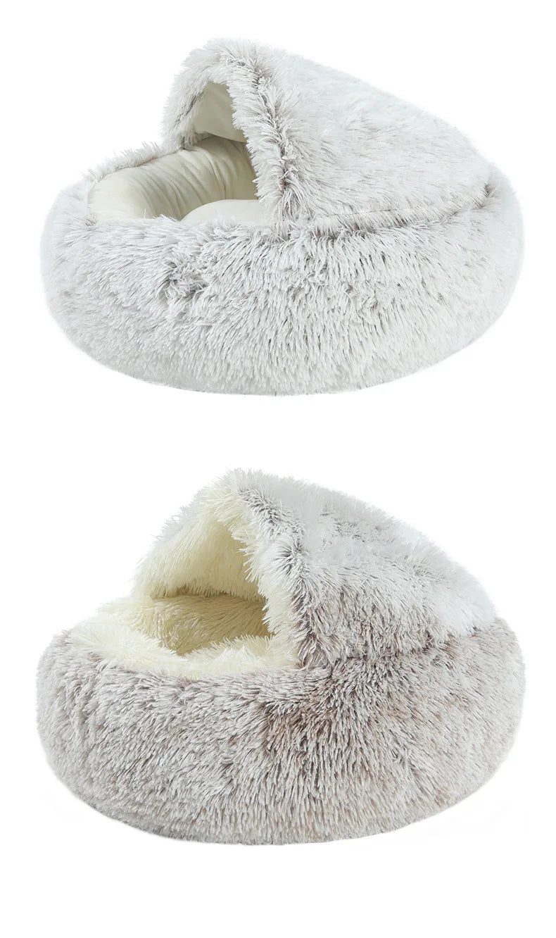 Autumn Winter Soft Plush Pet Bed — Semi-Enclosed Cat Nest | Warm Comforter Shell Cat House | Cozy Kitten & Small Dog Sleeping Nest