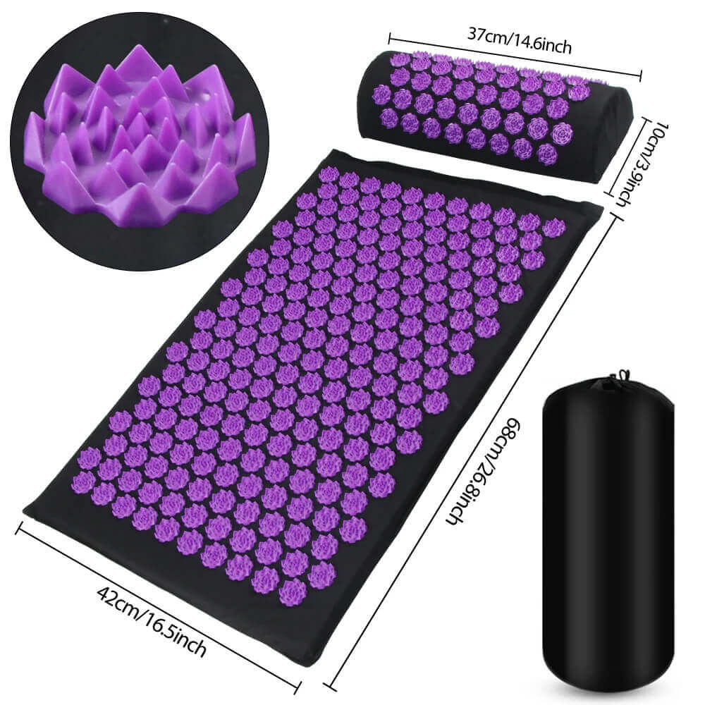 Acupressure Mat & Pillow Set with Carry Bag — Full-Body Muscle Relaxation, 200+ Lotus Discs