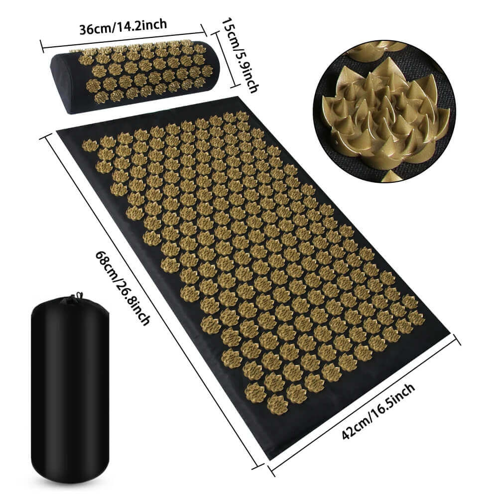 Acupressure Mat & Pillow Set with Carry Bag — Full-Body Muscle Relaxation, 200+ Lotus Discs